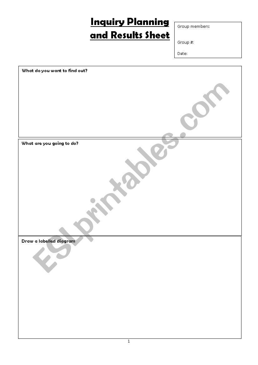 Science Inquiry Scaffold worksheet