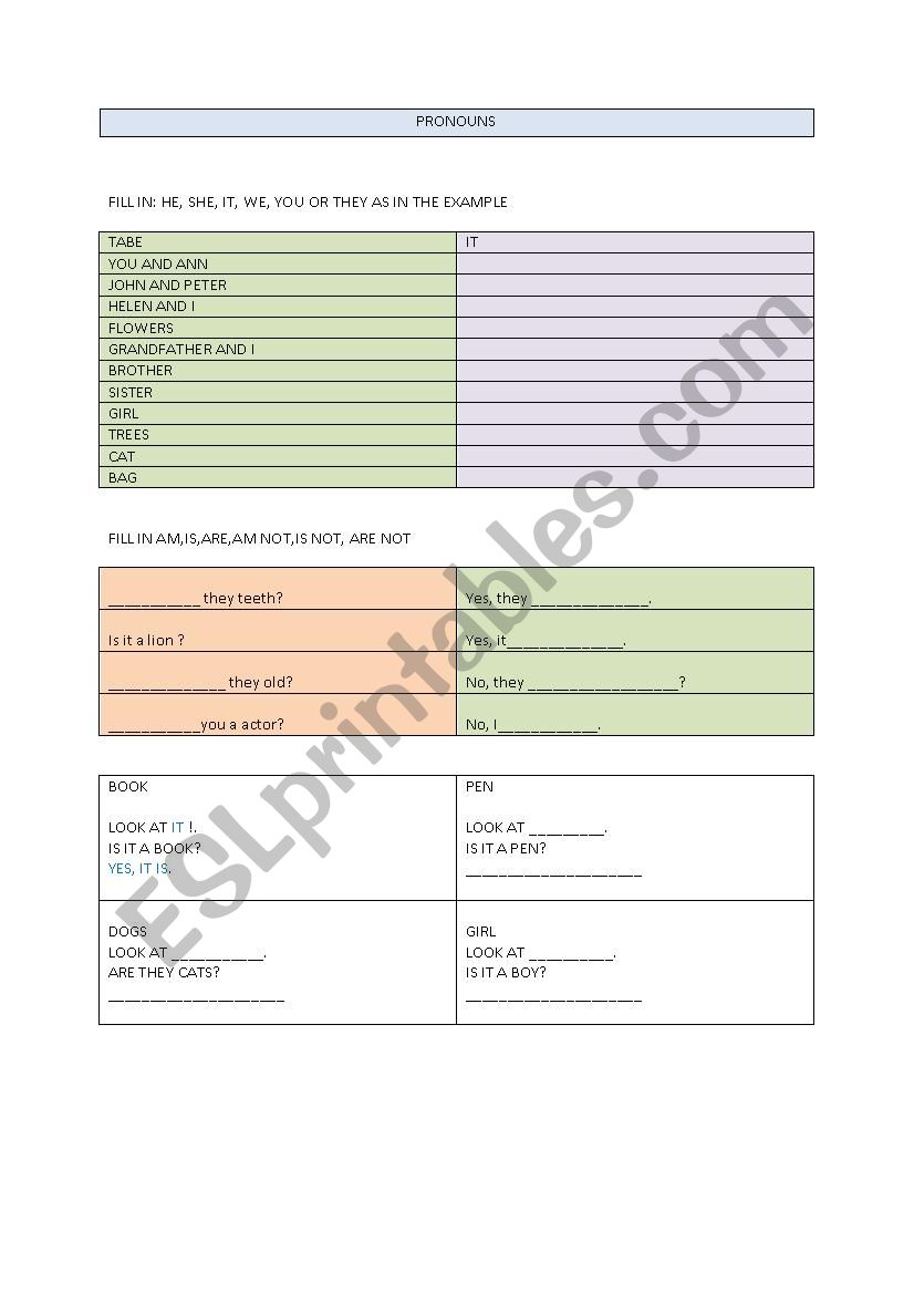 PRONOUNS worksheet