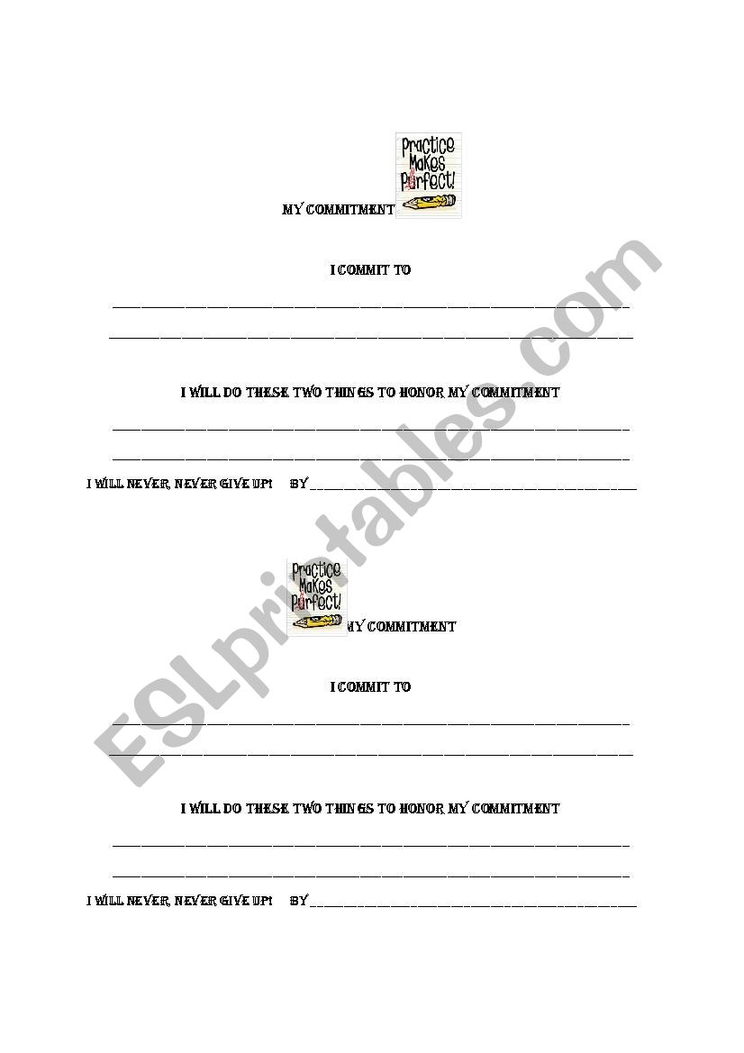 commitment writing activity worksheet