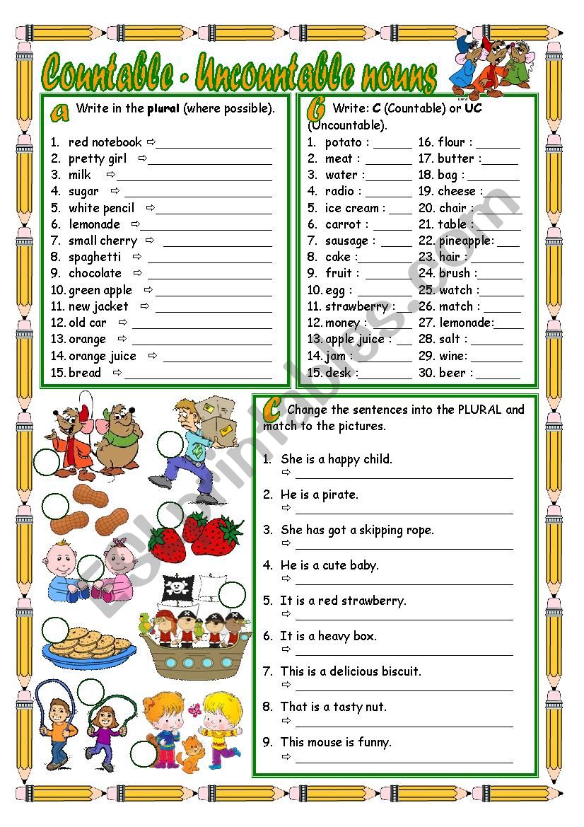 Countable And Uncountable Nouns Worksheets Pdf With Answers