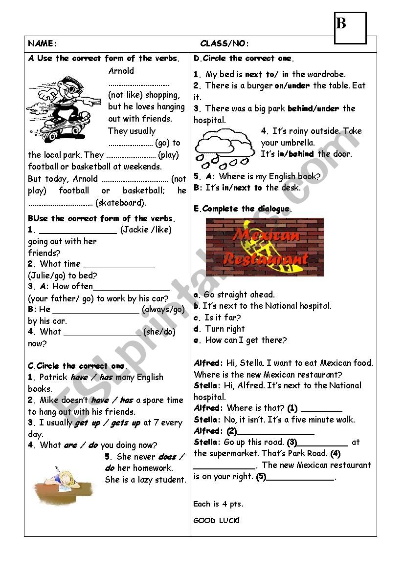 Sample Exam Paper (B) worksheet