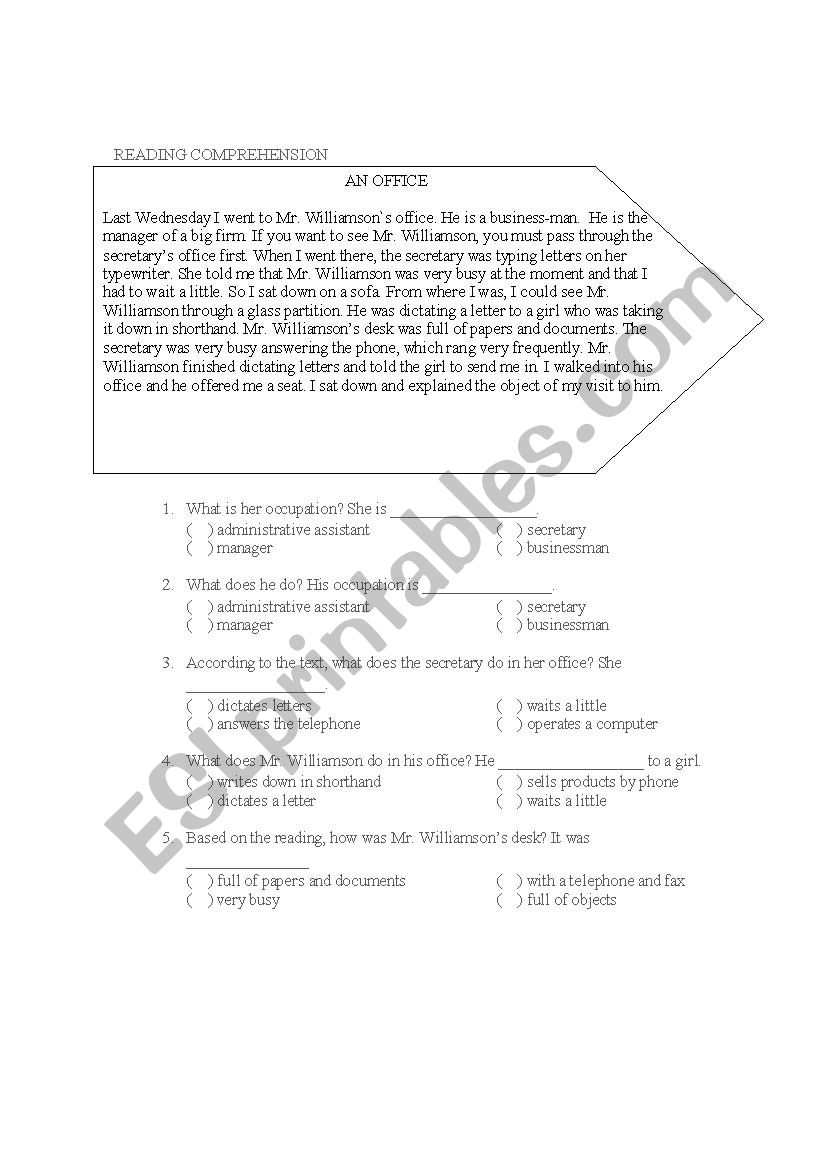 Looking for a Job worksheet