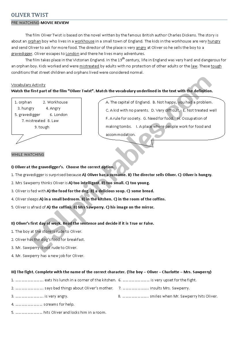 Oliver Twist and children´ s rights - ESL worksheet by SANTANTONIO