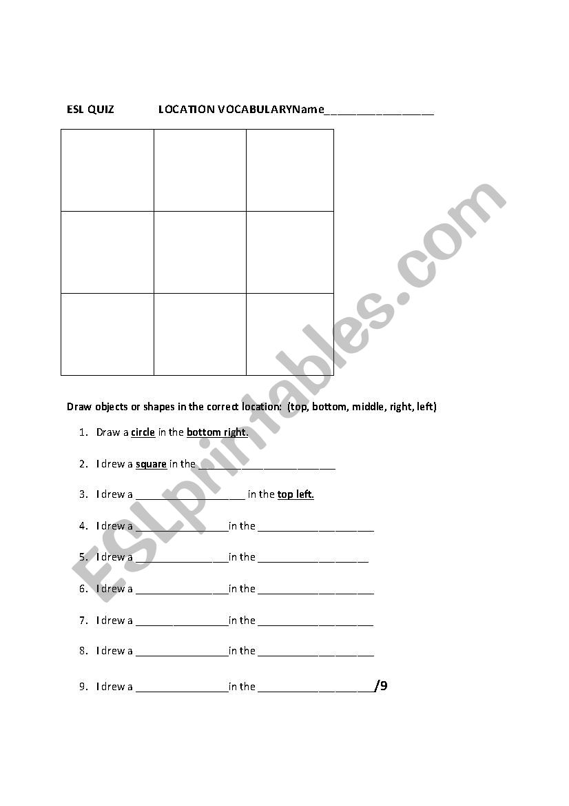 ESL Location Vocabulary Worksheet