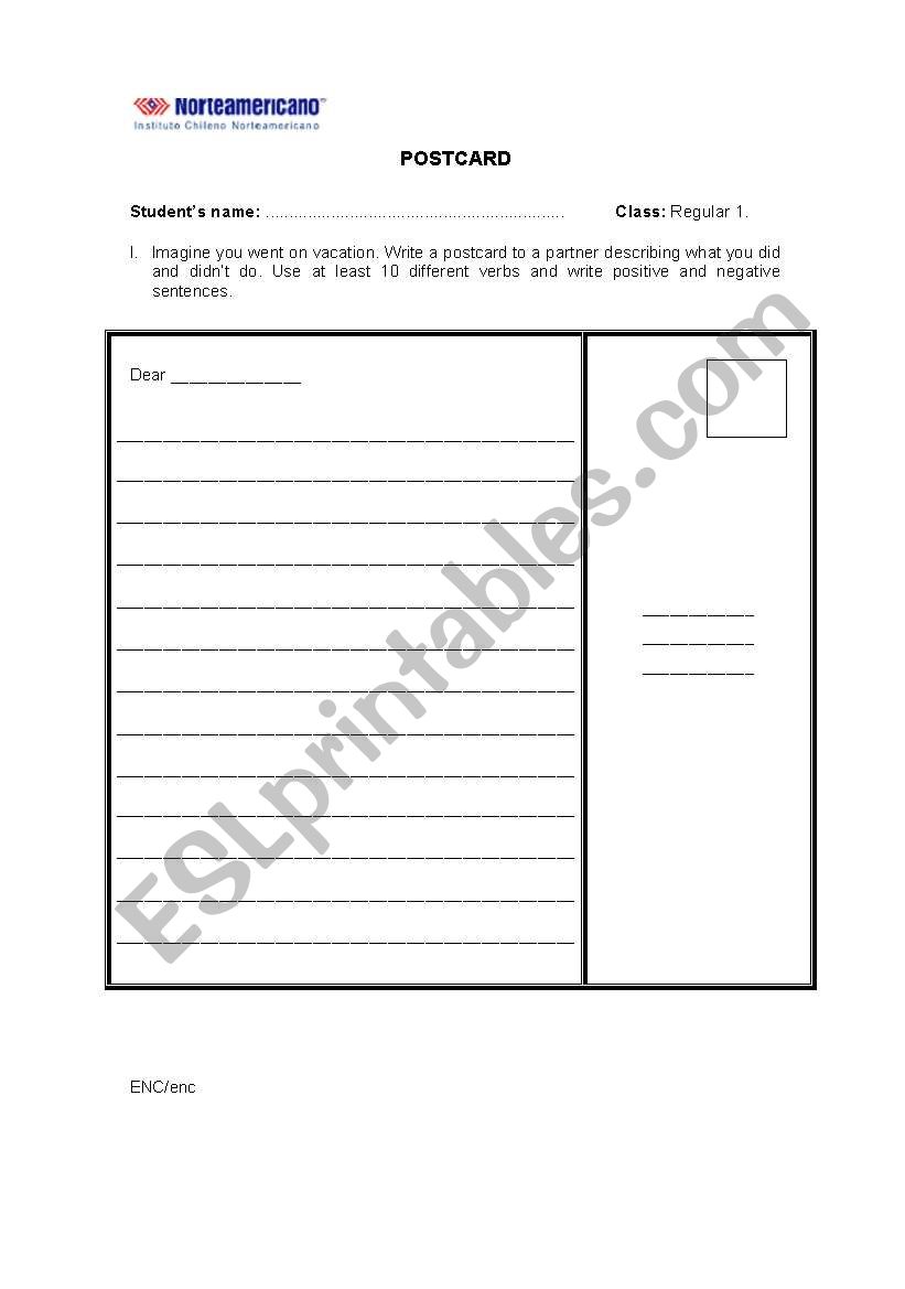 Postcard worksheet