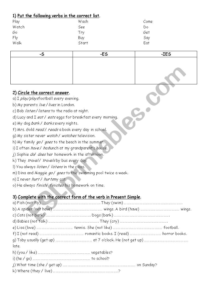 Present Simple worksheet