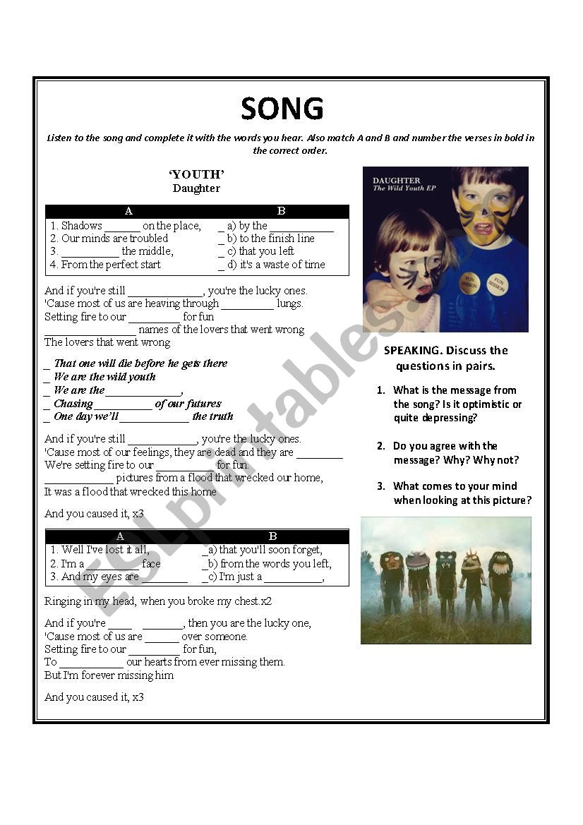 Youth by Daughter worksheet