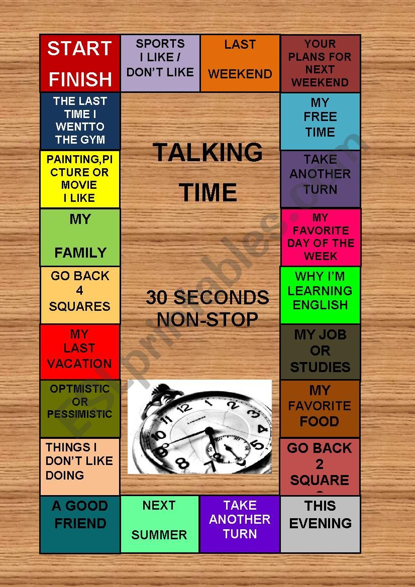 Talking time board game worksheet