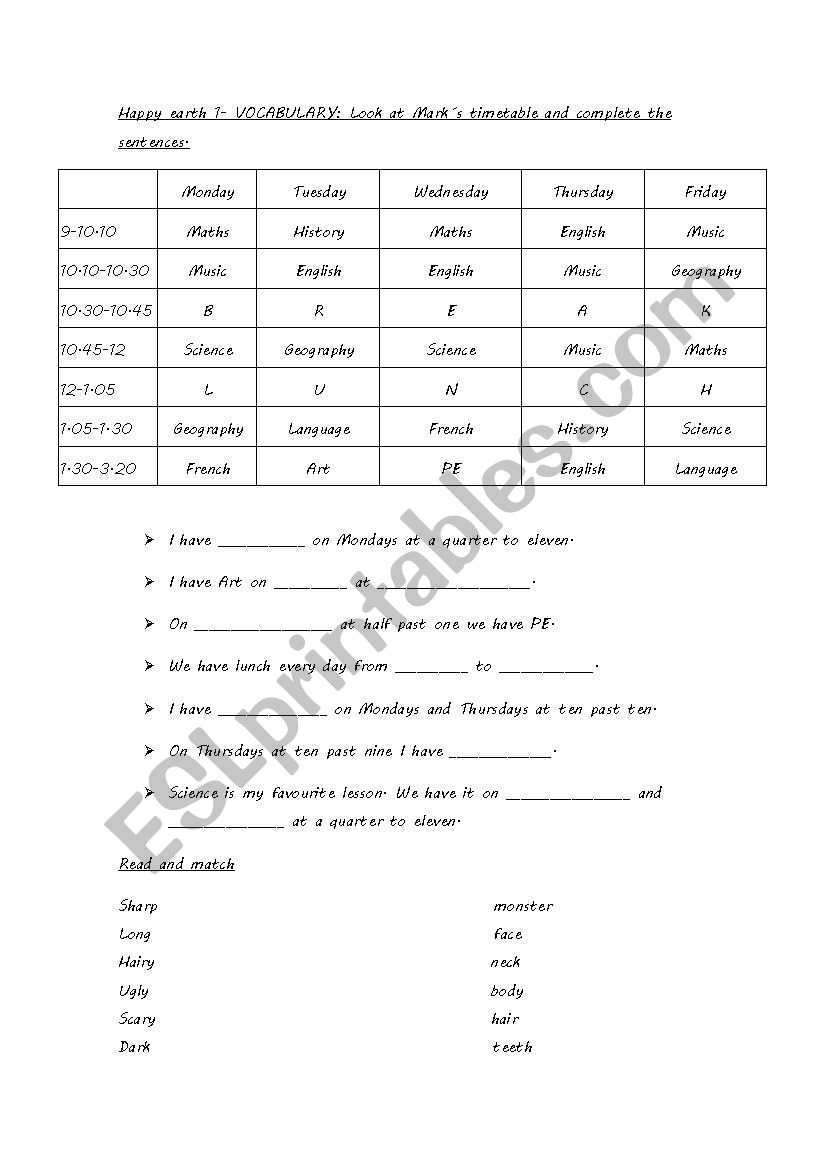 revision happy earth 1 worksheet