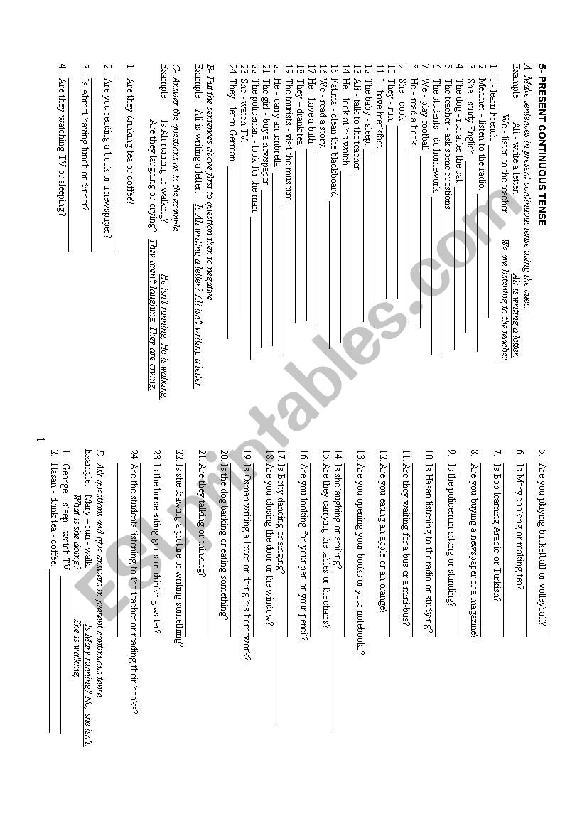 Present Cont. Tense worksheet