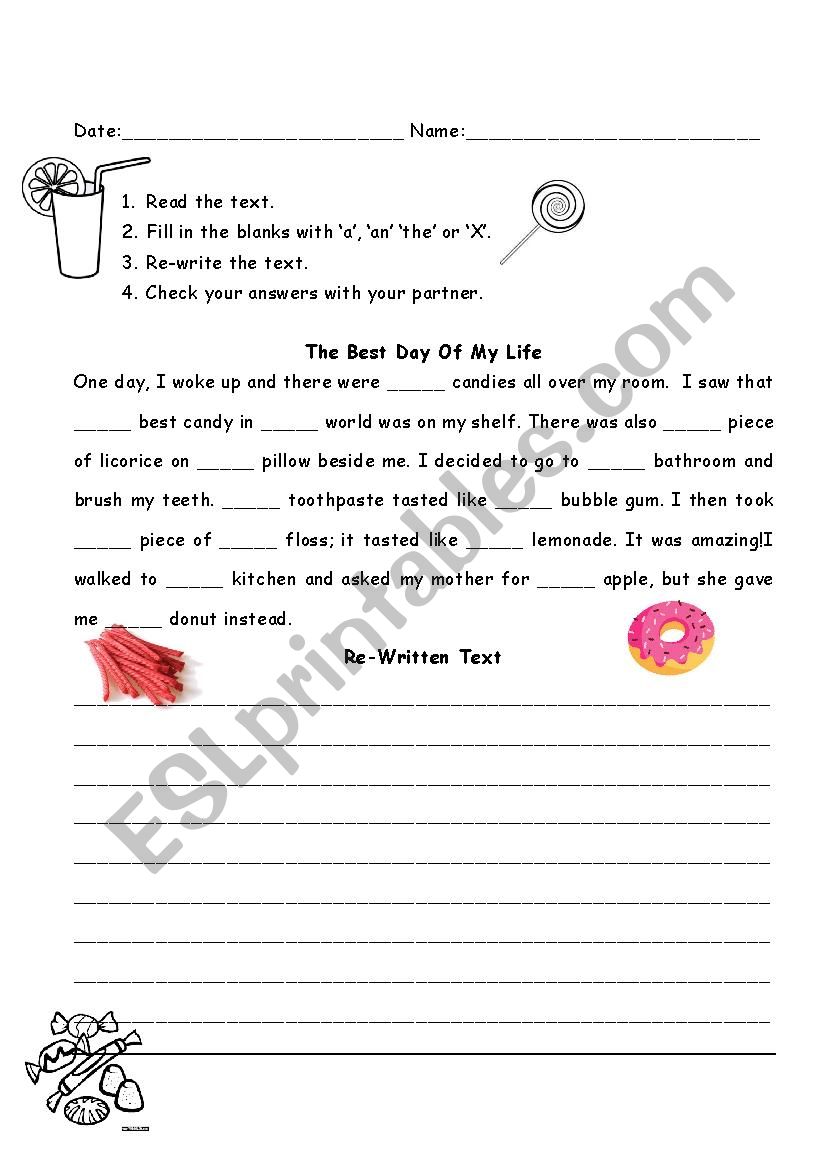 Candy Dream Articles Worksheet