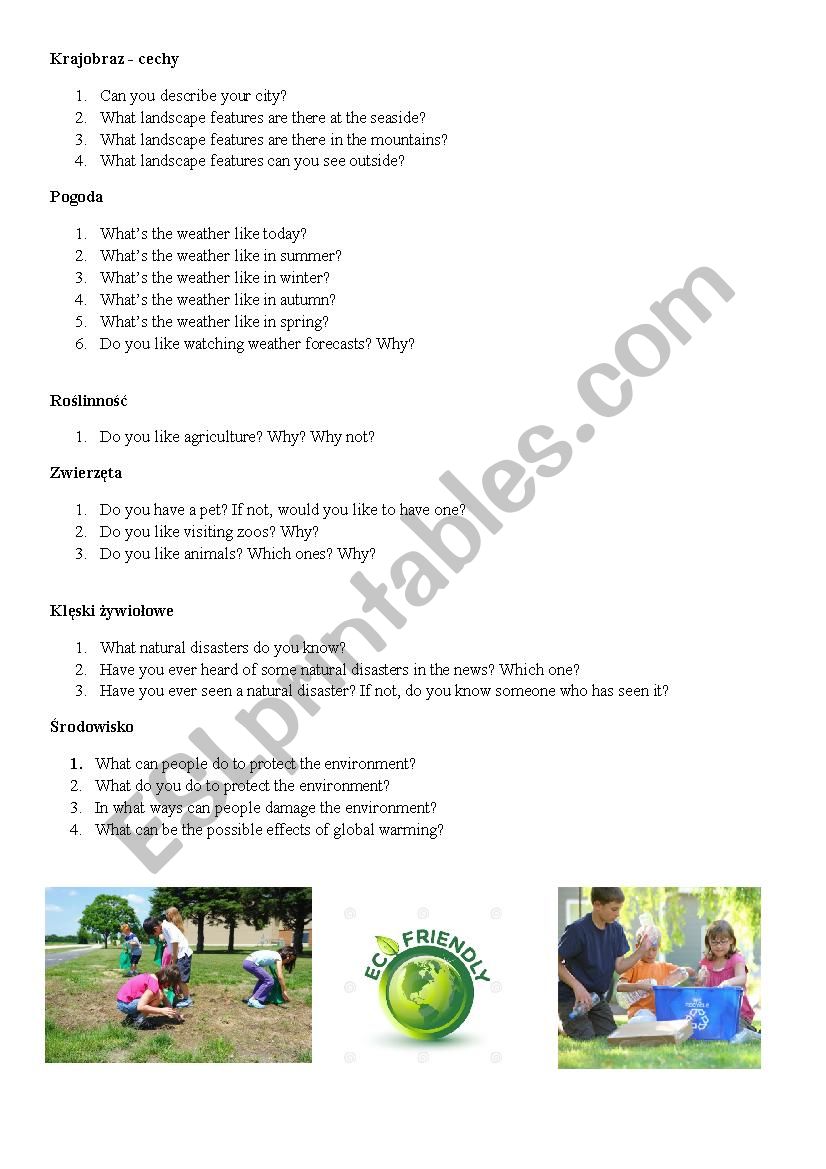 environment speaking worksheet