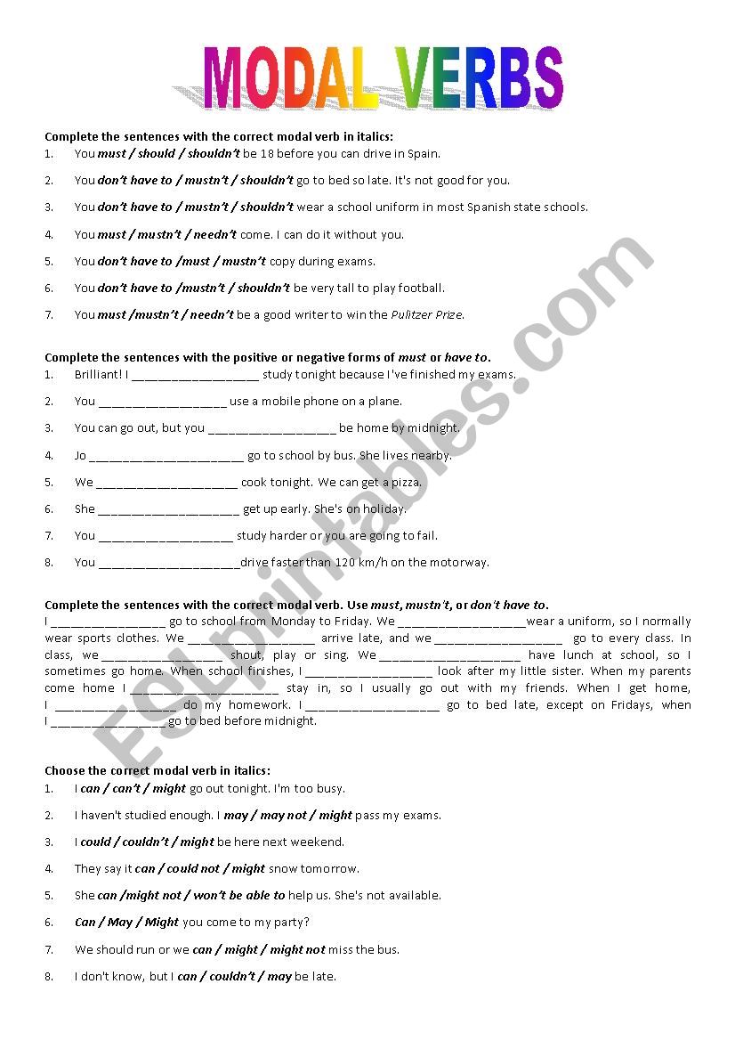 modal verbs worksheet