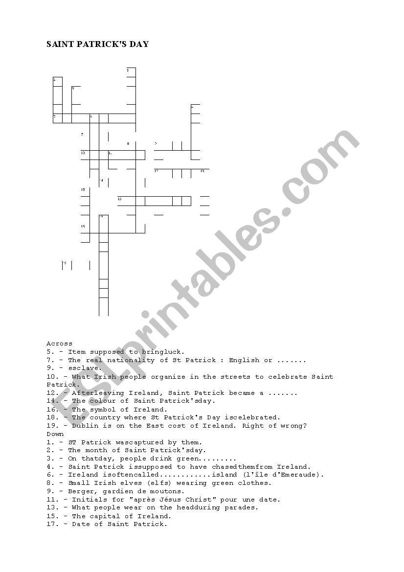 Saint Patricks day worksheet