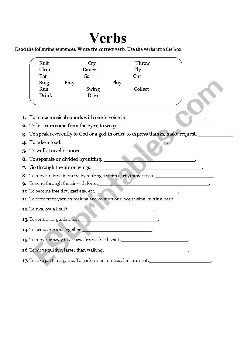 verbs worksheet