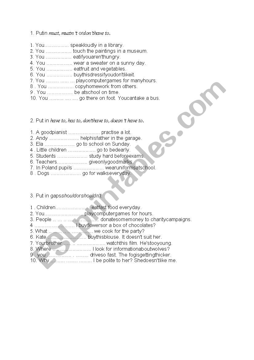 Modal verbs worksheet