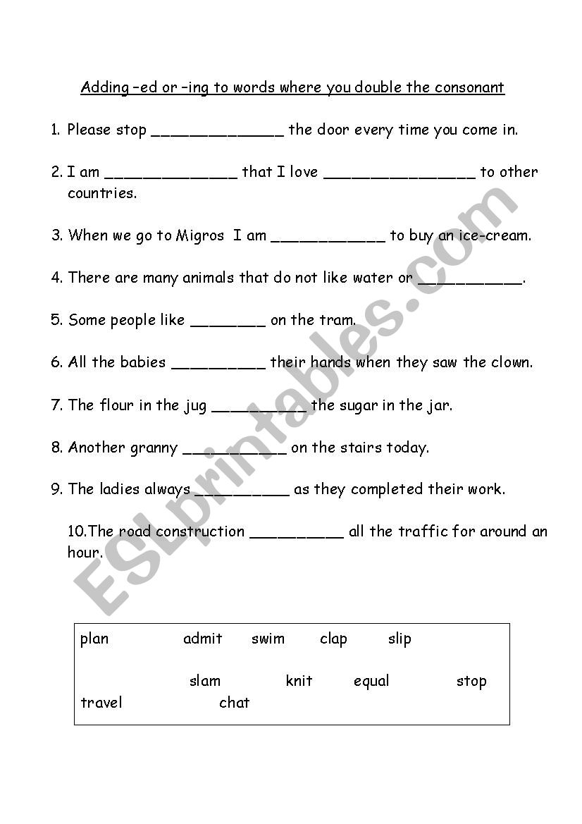 Suffix -ed -ing worksheet