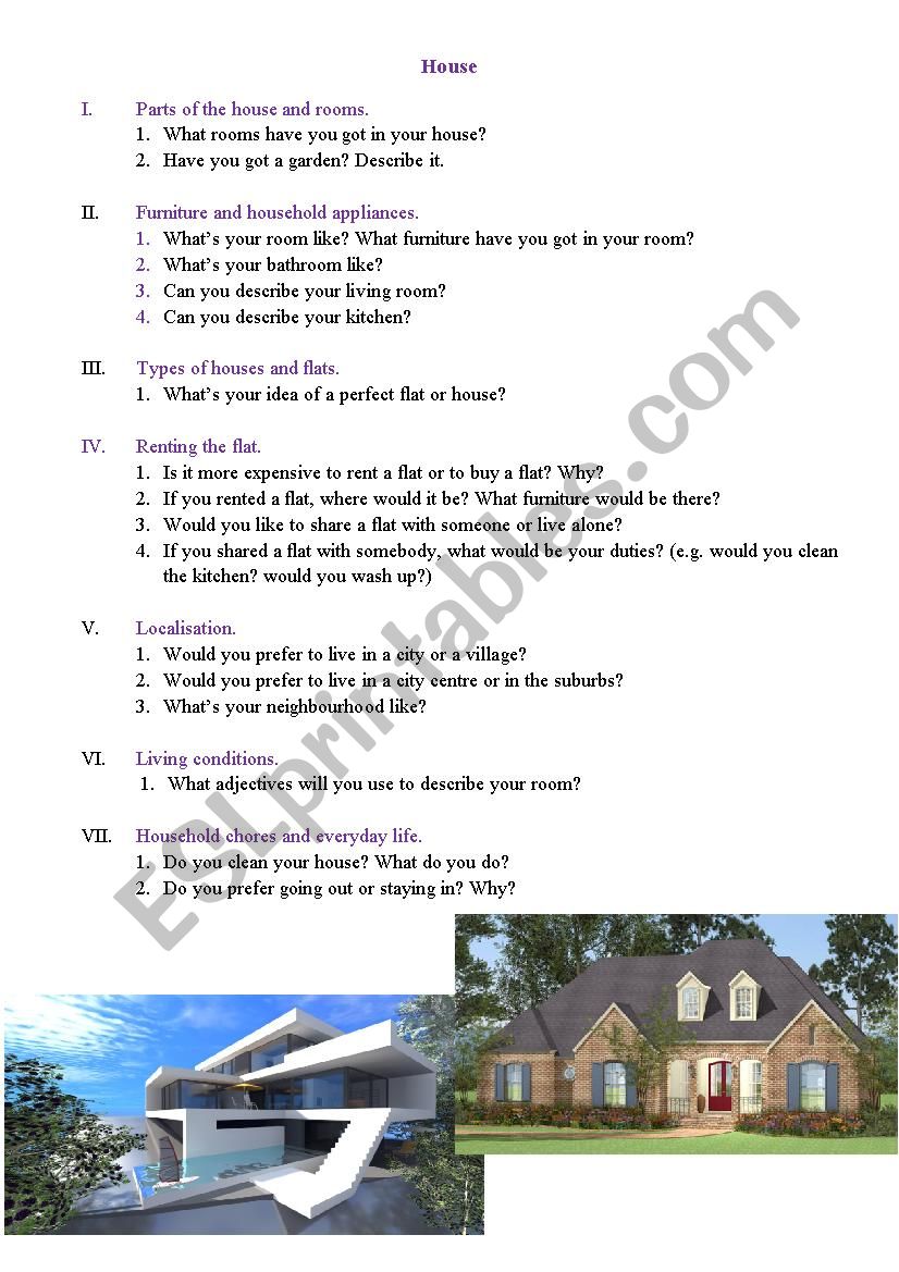 Home speaking worksheet
