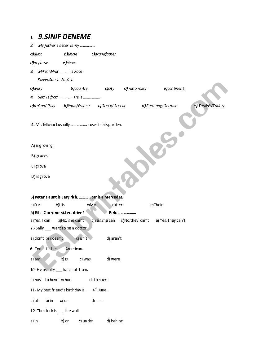 9. snf deneme  worksheet