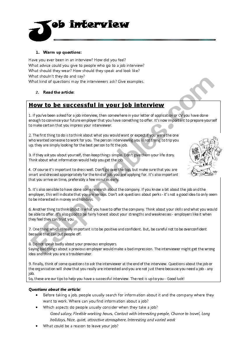 Job Interview worksheet