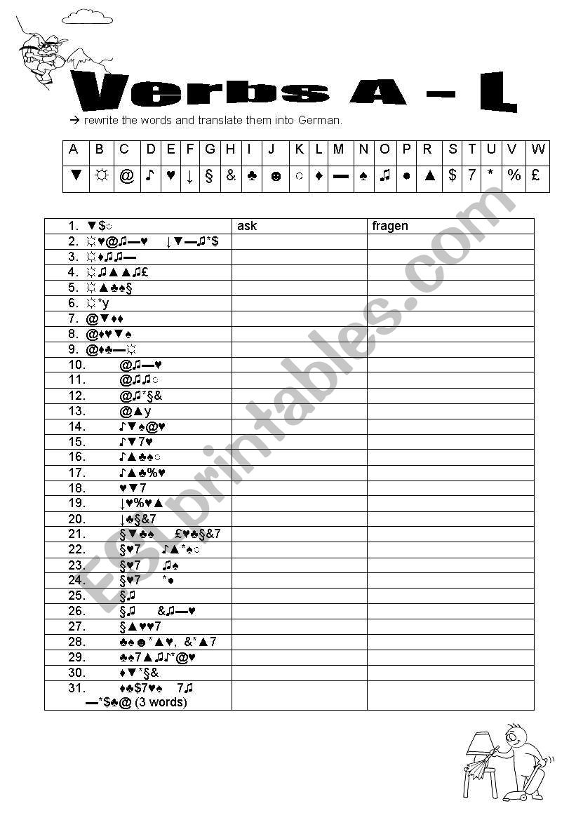 Verbs A-L worksheet