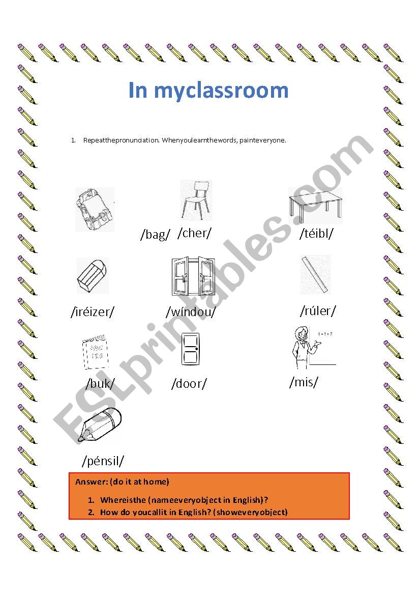 classroom objects worksheet