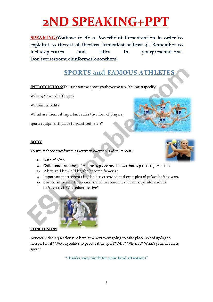 SPORTS-SPEAKING worksheet