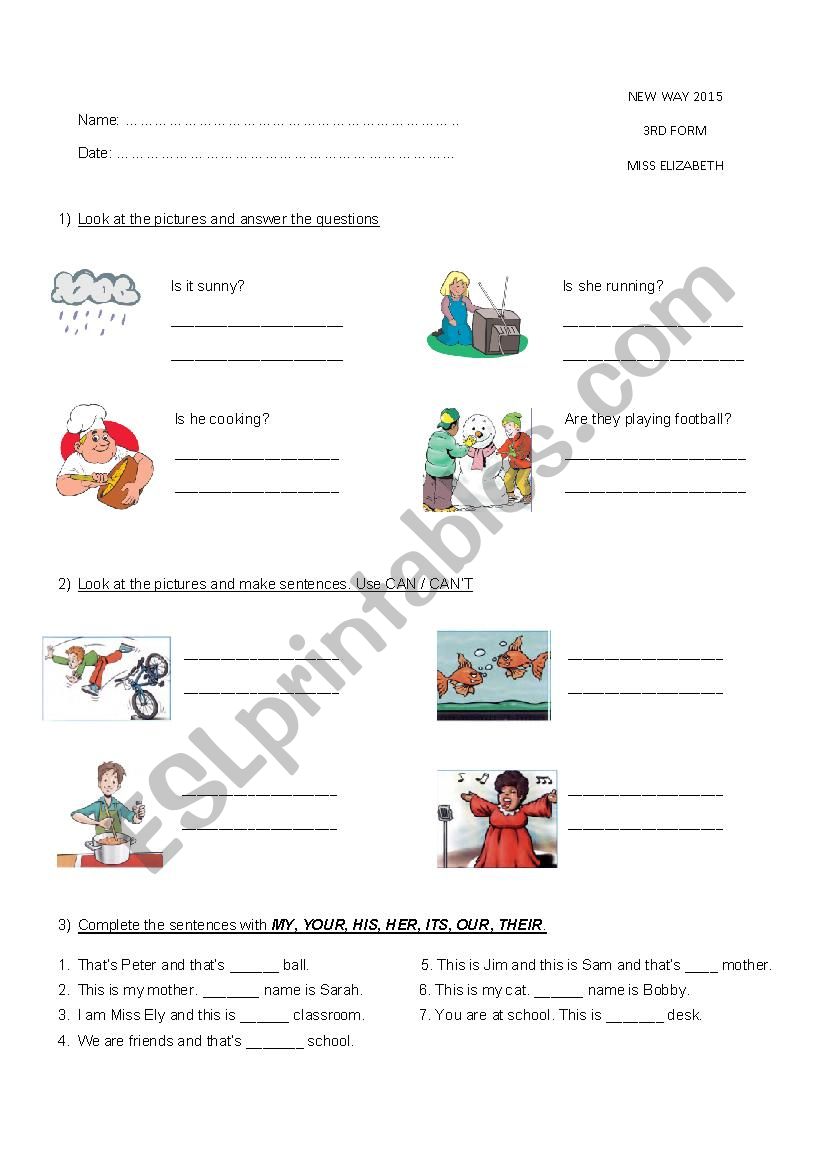 Test 1st term worksheet