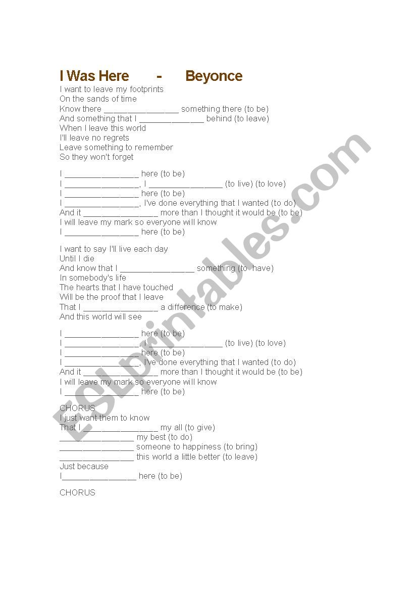 MUSIC worksheet