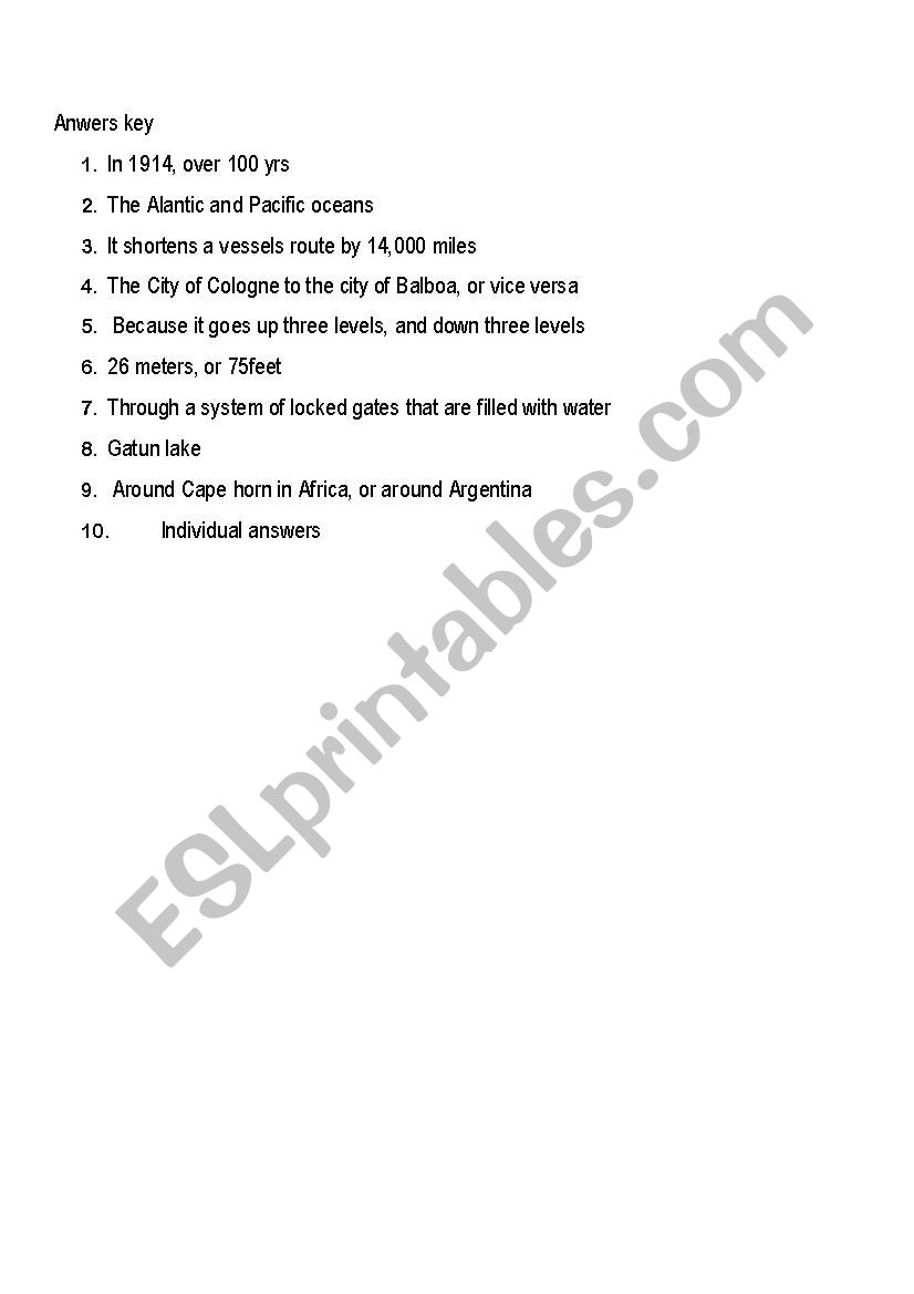 The History Of The Panama Canal Esl Worksheet By Richardtucker