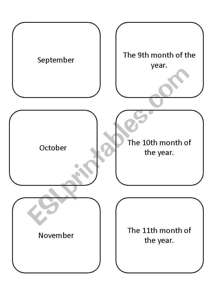 Months Flashcards worksheet