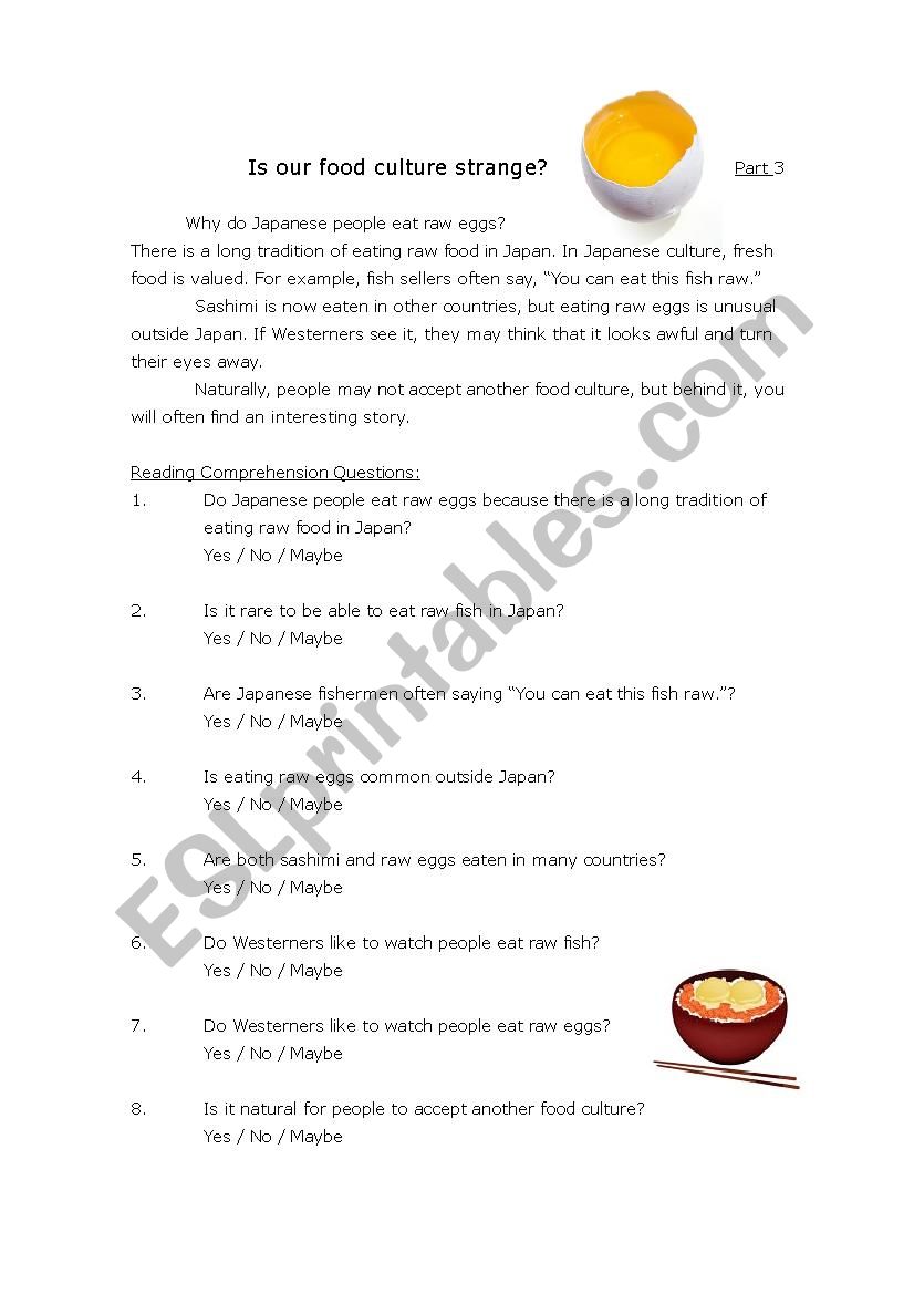 reading comprehension japanese food culture esl worksheet by marotte