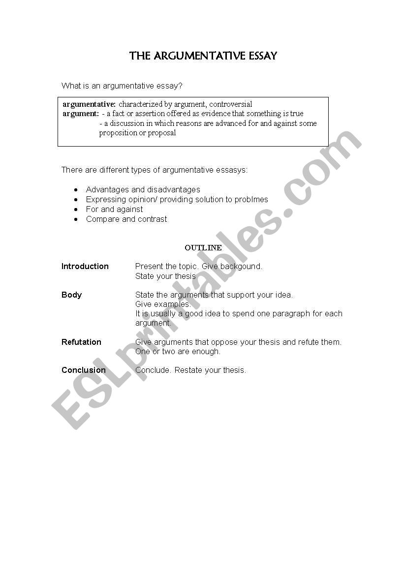The Argumentative Essay - ESL worksheet by anasellares
