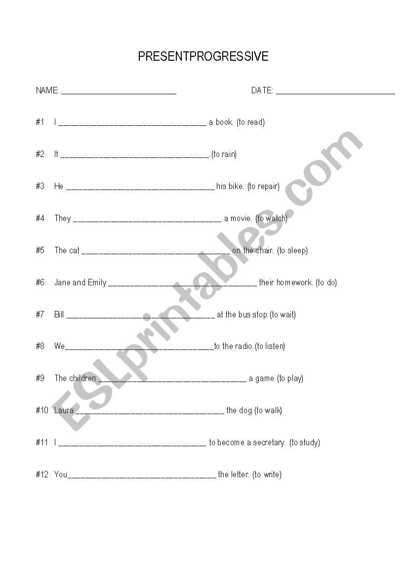 Present progressive exercise worksheet