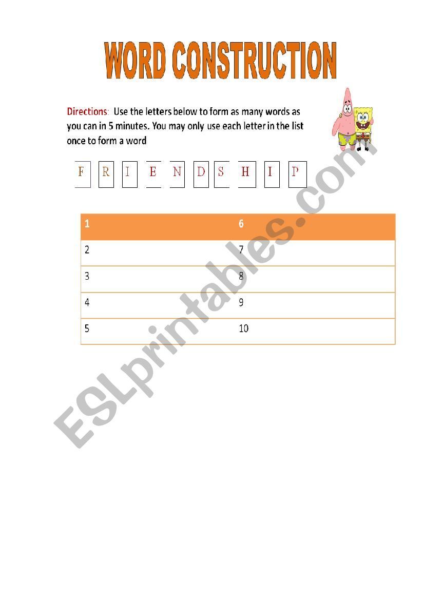 Word Construction worksheet