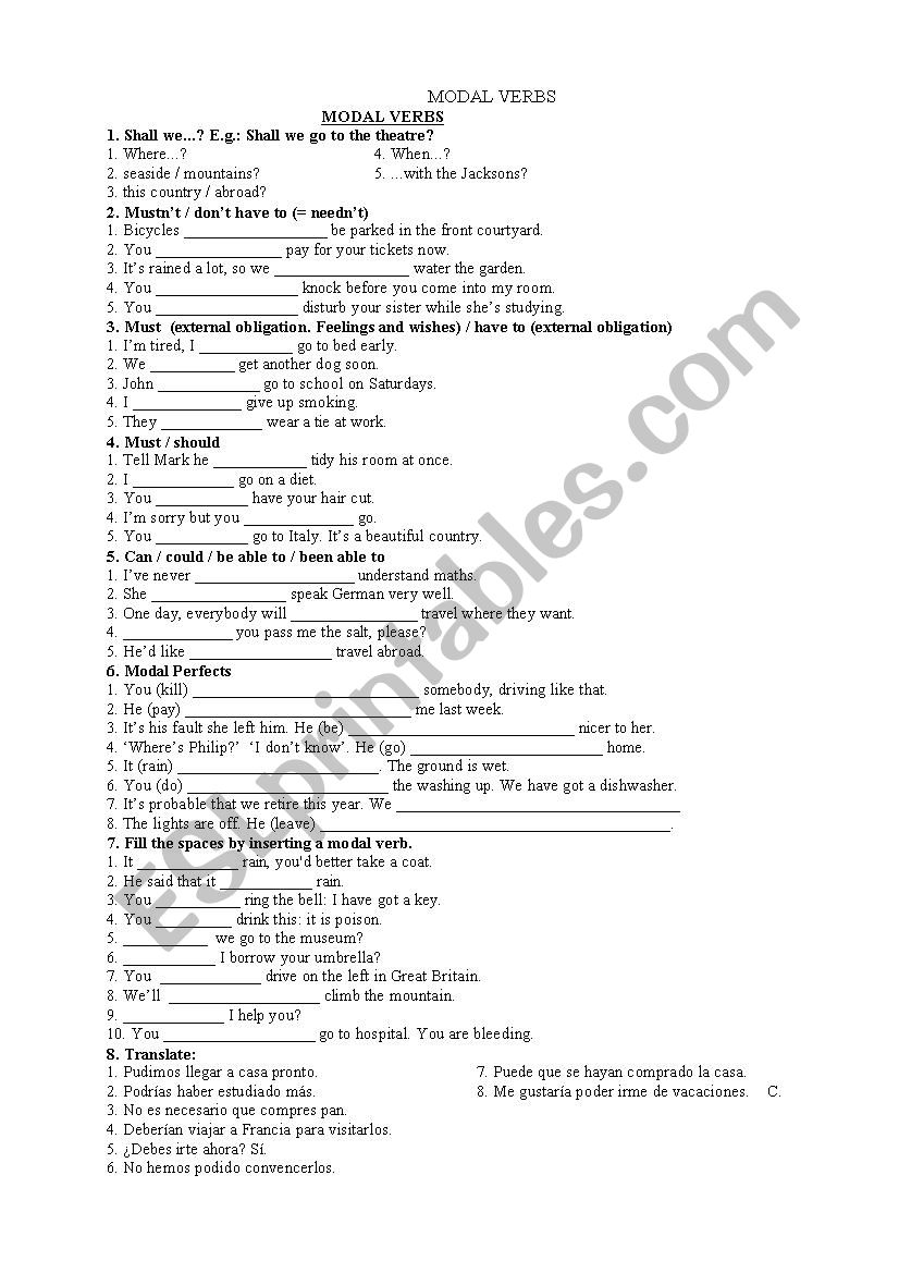 Modal Verbs worksheet