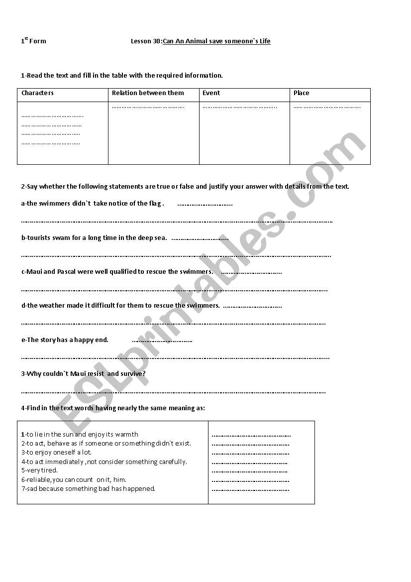 Can an animal save someone`s life - ESL worksheet by educatme