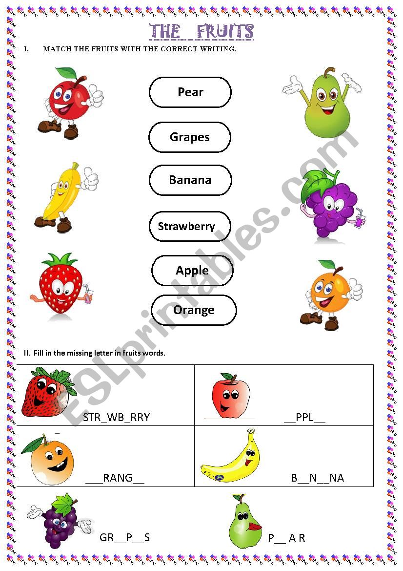 The Fruits Esl Worksheet By Adrianita07