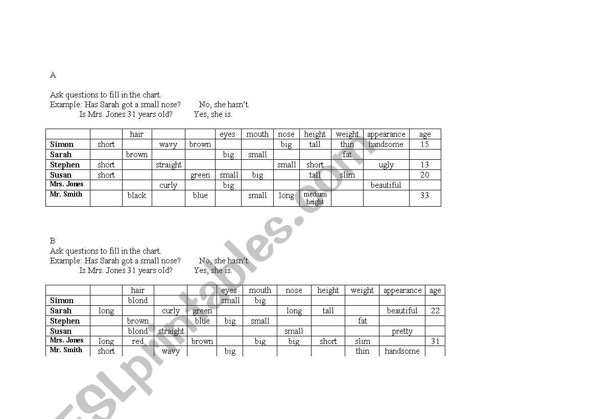 describing people  worksheet