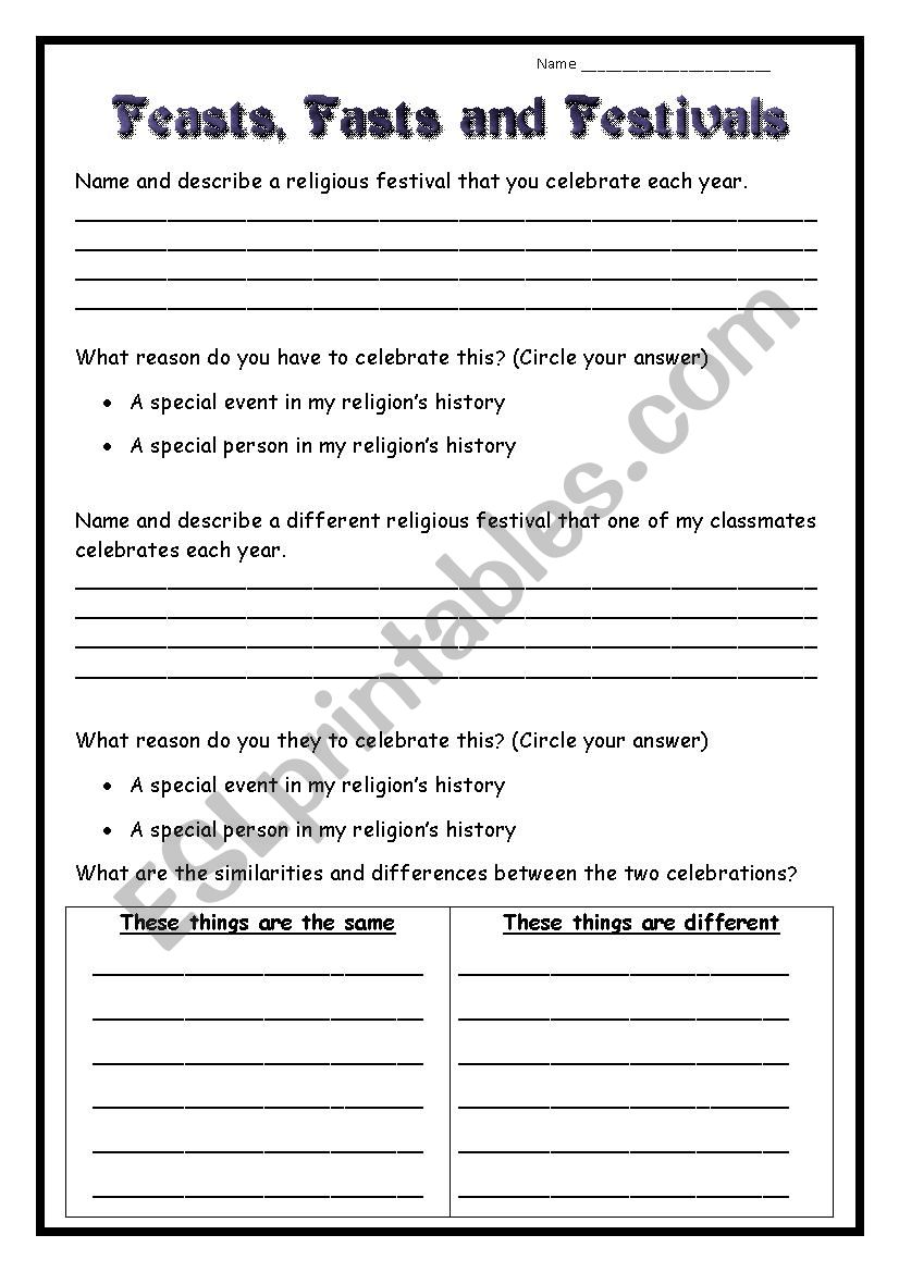 feasts festivals and fasts esl worksheet by khrystyna