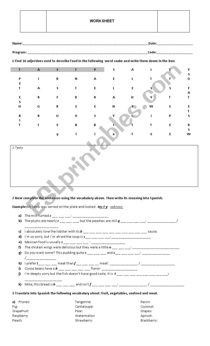 Kitchen tools  worksheet