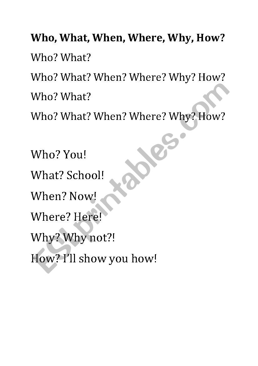 5 W´s and H Posters (Who, What, When, Where, Why, How) - ESL worksheet ...