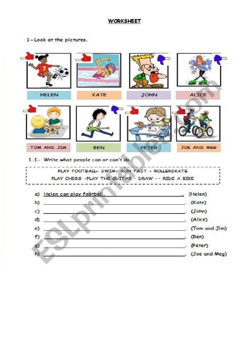 can or can´t - ESL worksheet by saritapunk89