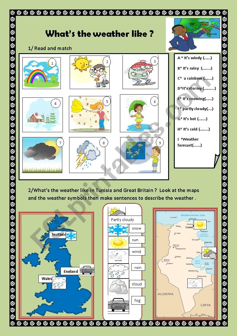 What´s the weather like ? - ESL worksheet by Zohra Bousnina