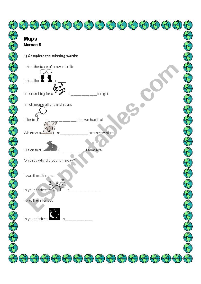 Maps Maroon 5 worksheet