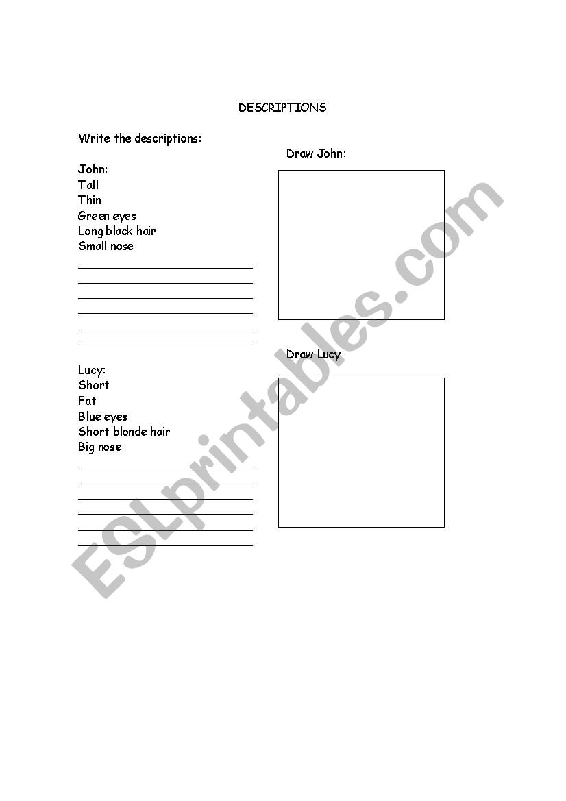 descriptions worksheet