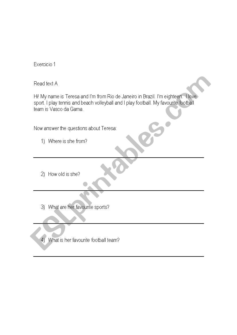 Read and Answer worksheet
