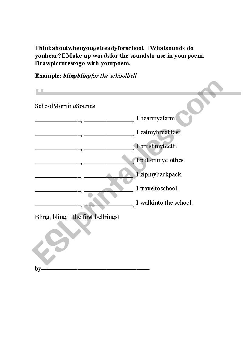 School poetry worksheet