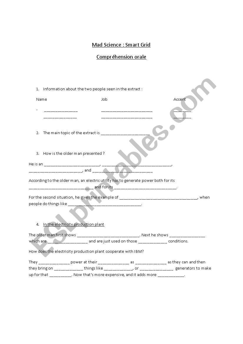 Mad Science - Smart grid worksheet