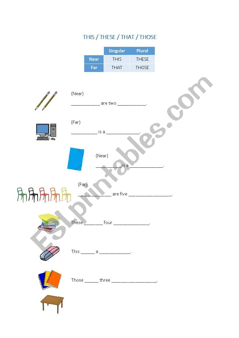 Demonstratives worksheet